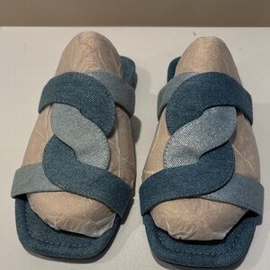 NWOT Stuart Weitzman Denim Slide Sandals